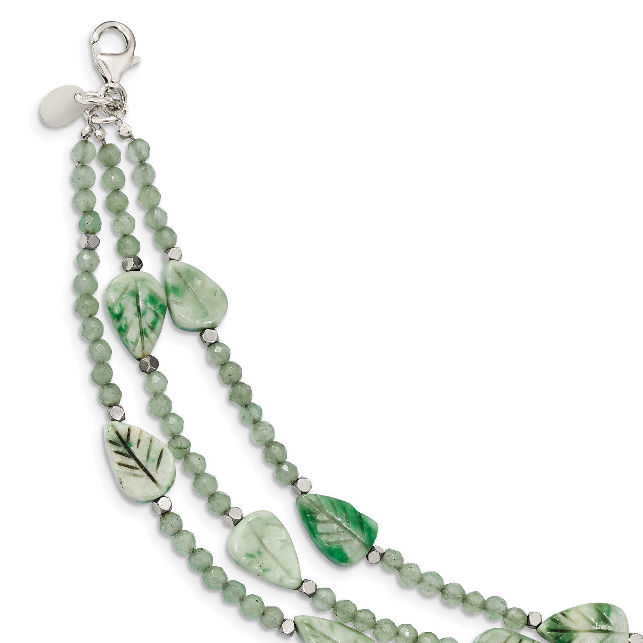 Hematite Green Quartz Tree Agate Leaves with 1 inch Extender Bracelet 7.5 Inch Sterling Silver QH54…