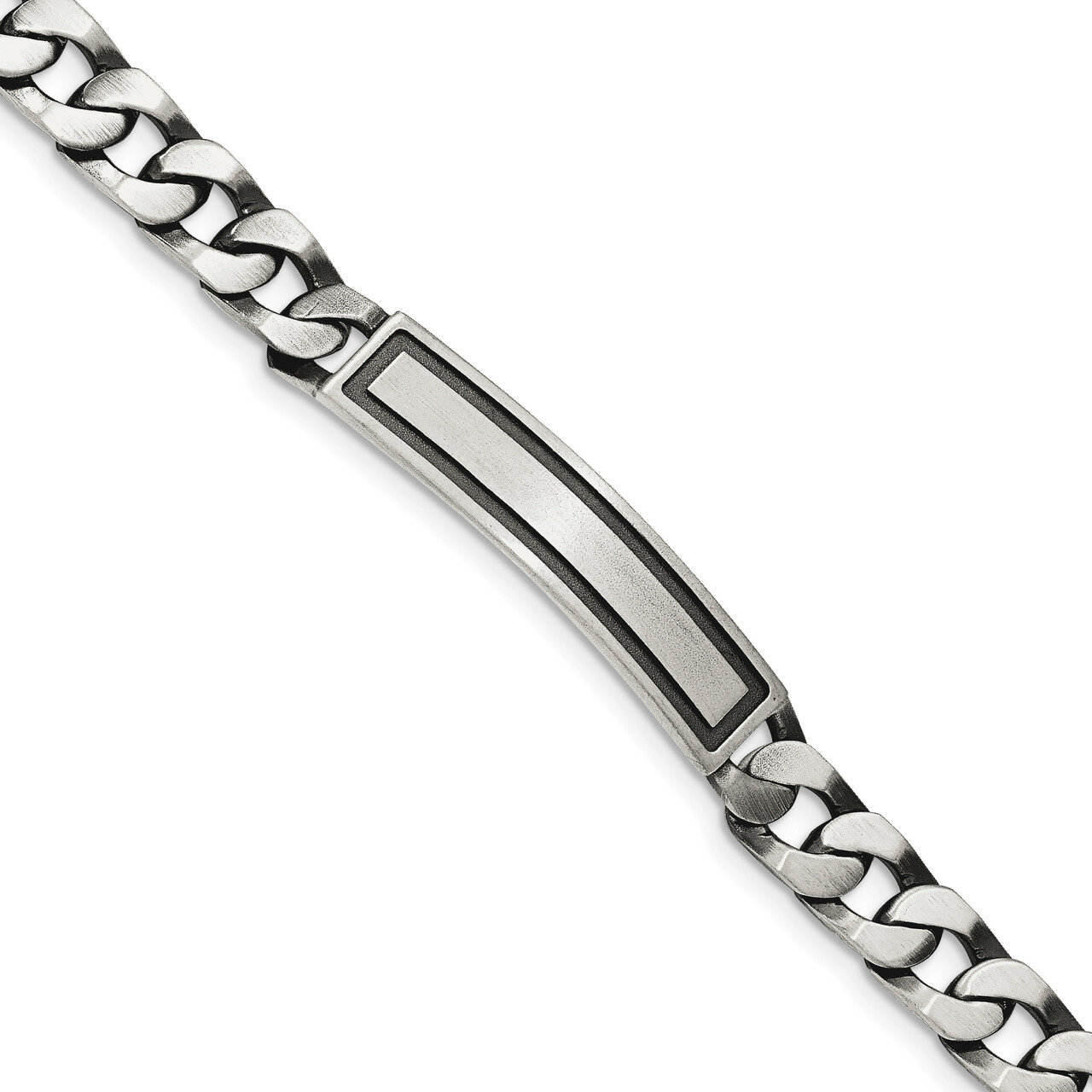 Satin ID Link Bracelet 7.5 Inch Sterling Silver Antiqued QID204-7.5