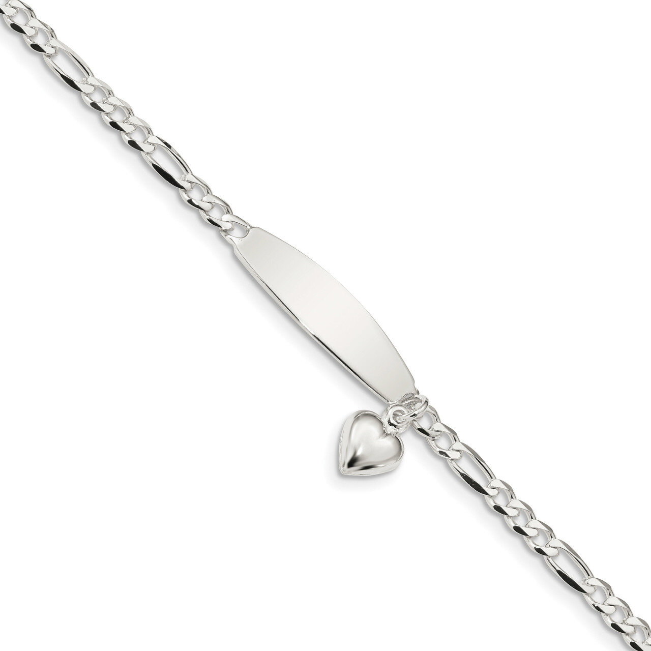 Figaro ID Heart Dangle Bracelet 7.5 Inch Sterling Silver Polished QID210-7.5, MPN: QID210-7.5, 1911…