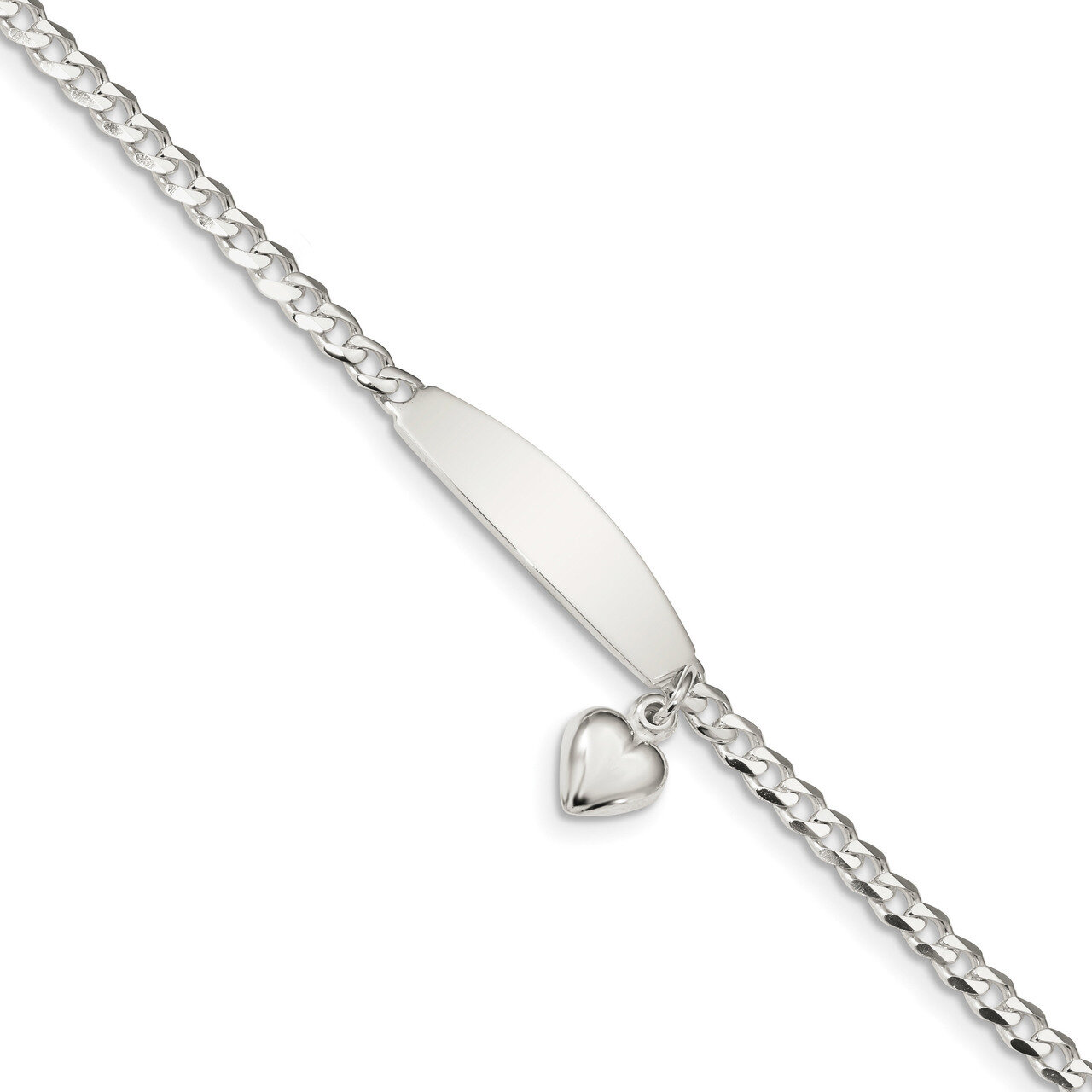 Curb Link ID Heart Dangle Bracelet 7.5 Inch Sterling Silver Polished QID211-7.5, MPN: QID211-7.5, 1…