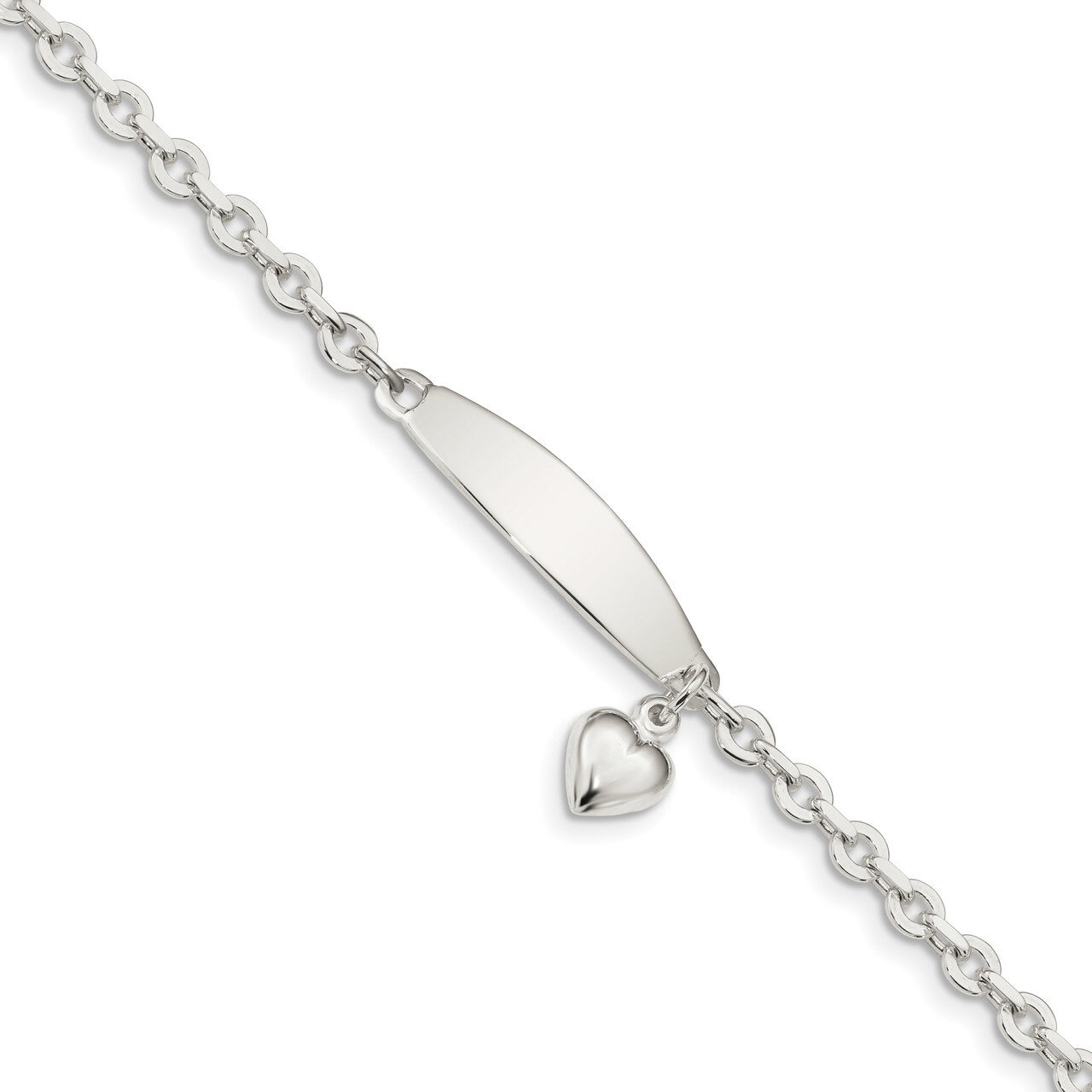Curb Link ID Heart Dangle Bracelet 7.5 Inch Sterling Silver Polished QID213-7.5