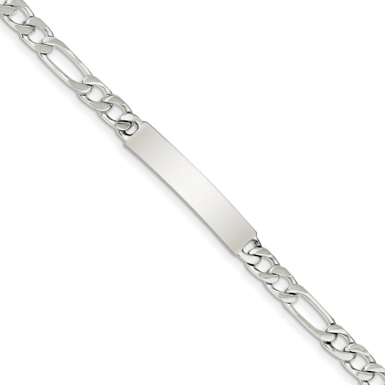 Engravable Figaro Link ID Bracelet 7.5 Inch Sterling Silver Polished QID92-7.5, MPN: QID92-7.5, 886…