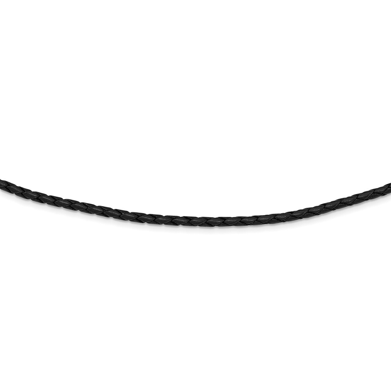3mm Black Leather Braided Necklace 16 Inch Sterling Silver QK90-16
