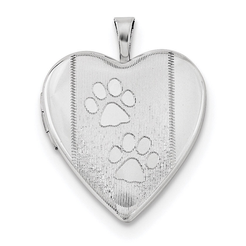 Paw Prints Heart Locket Sterling Silver Rhodium-plated Textured &amp; Polished QLS672, MPN: QLS672, 191…