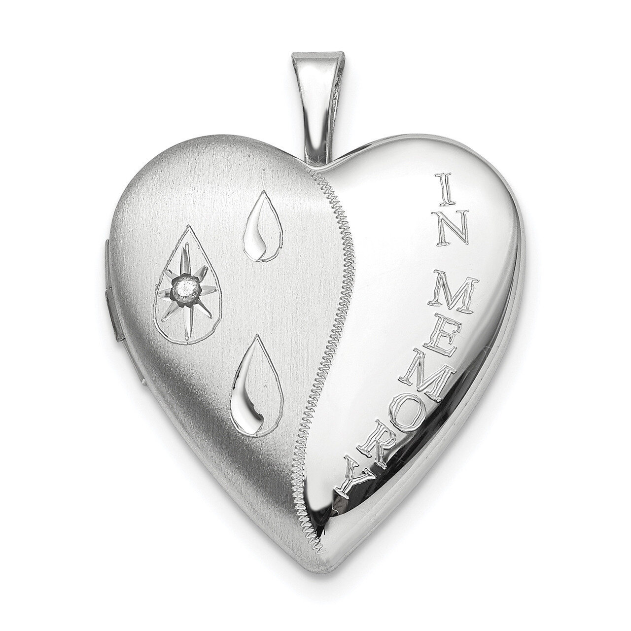 Dia Satin/Polish In Memory Heart Locket Sterling Silver Rhodium-plated QLS696, MPN: QLS696, 1969040…