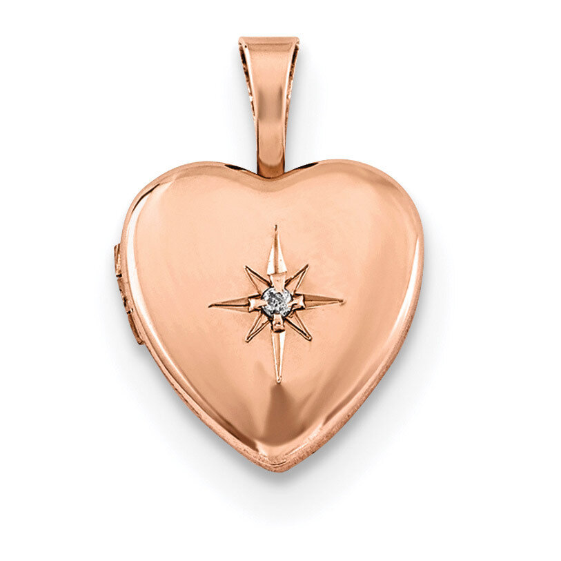 Diamond Polished 12mm Heart Locket Sterling Silver Rose Gold-plated QLS756, MPN: QLS756,