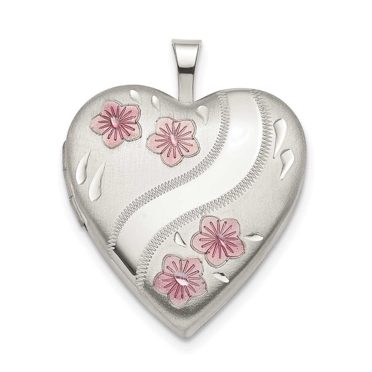 20mm Pink Enamel Flower Heart Locket Sterling Silver QLS784