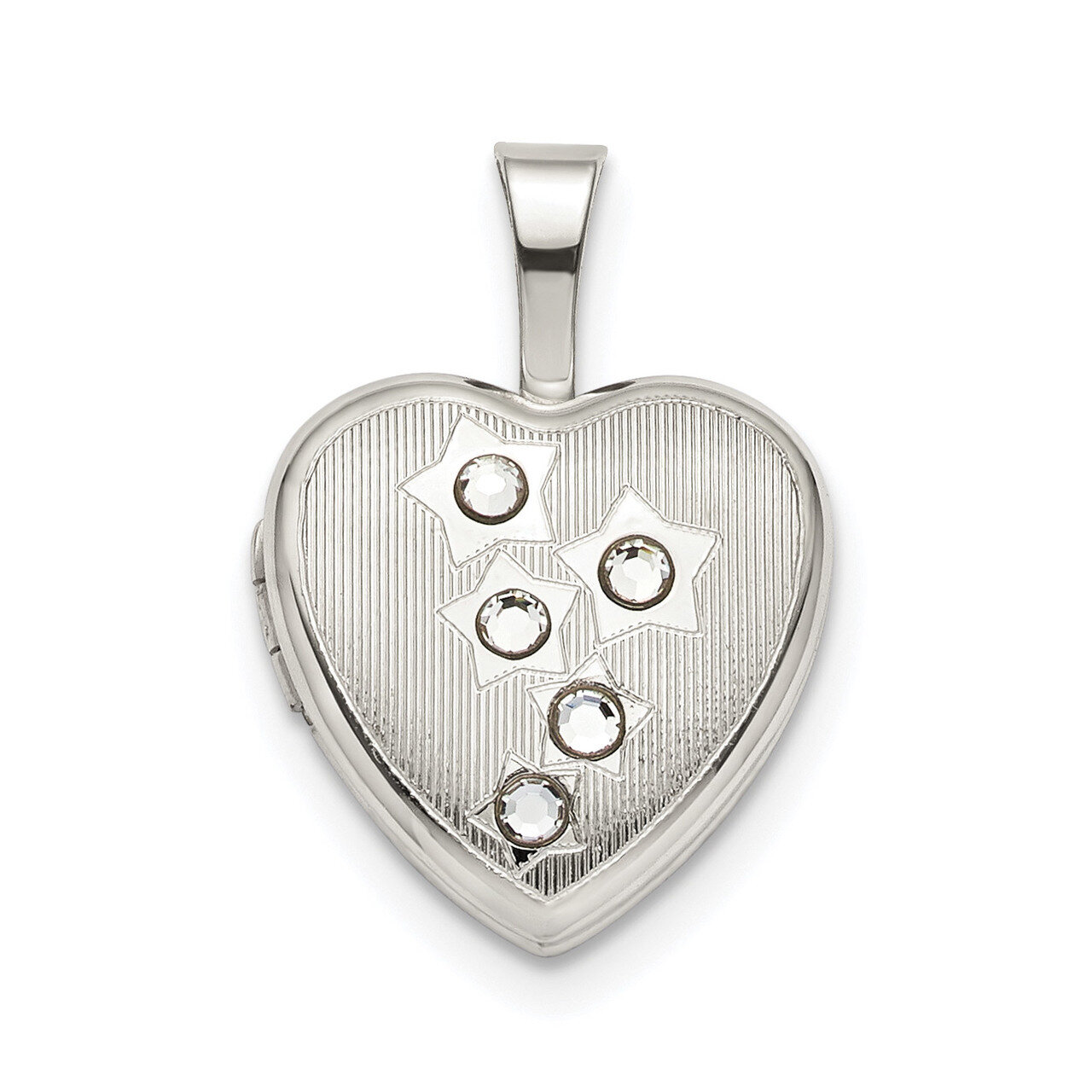 12mm Stars CZ Diamond Heart Locket Sterling Silver QLS793, MPN: QLS793,