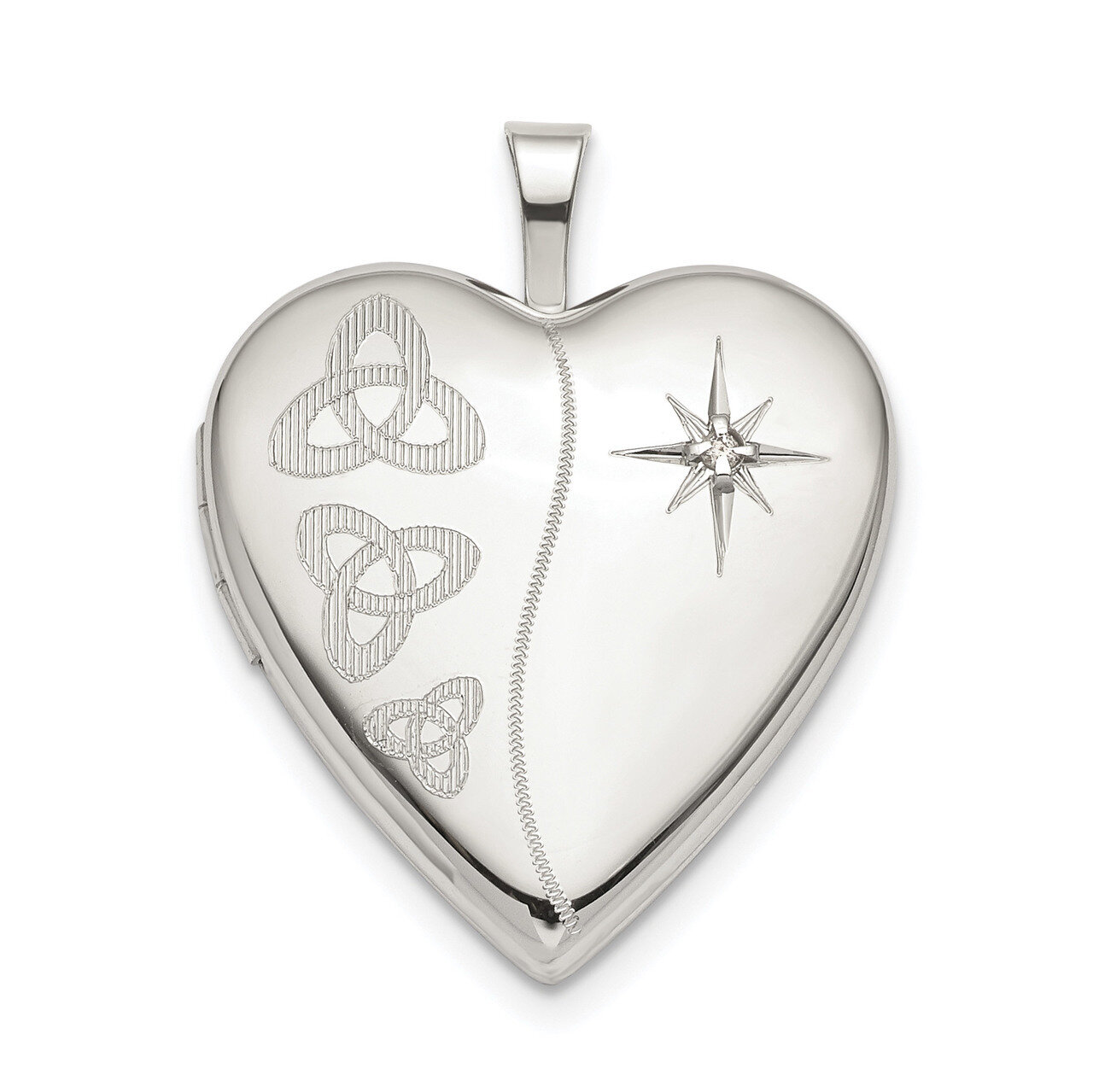 20mm Diamond Trinity Heart Locket Sterling Silver QLS803