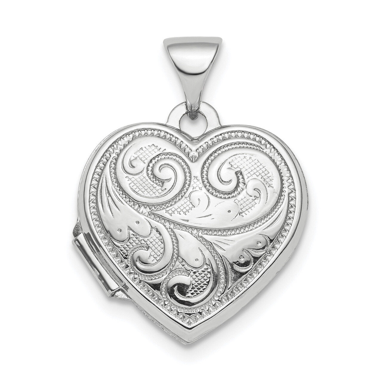 15mm Heart Patterned Locket Sterling Silver Rhodium-plated Polished QLS809