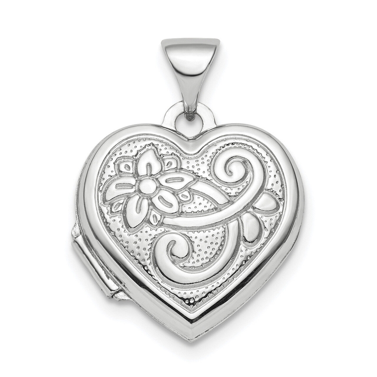 15mm Patterned Heart Locket Pendant Sterling Silver Rhodium-plated QLS811