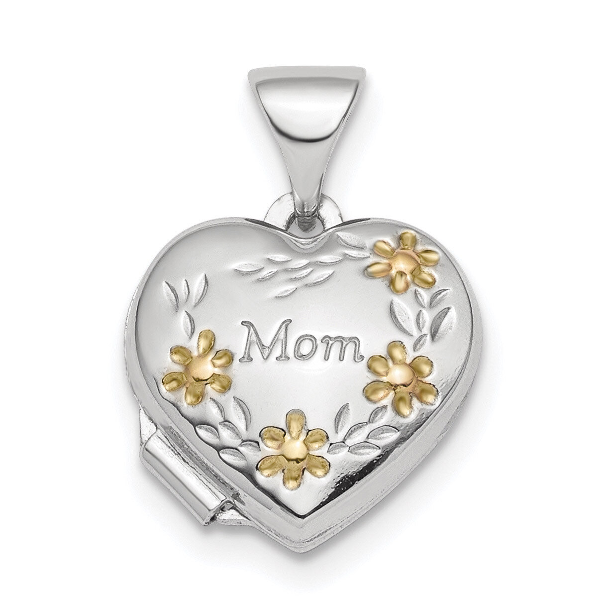 Gold-tone Floral Mom Heart Locket Sterling Silver Rhodium-plated QLS817