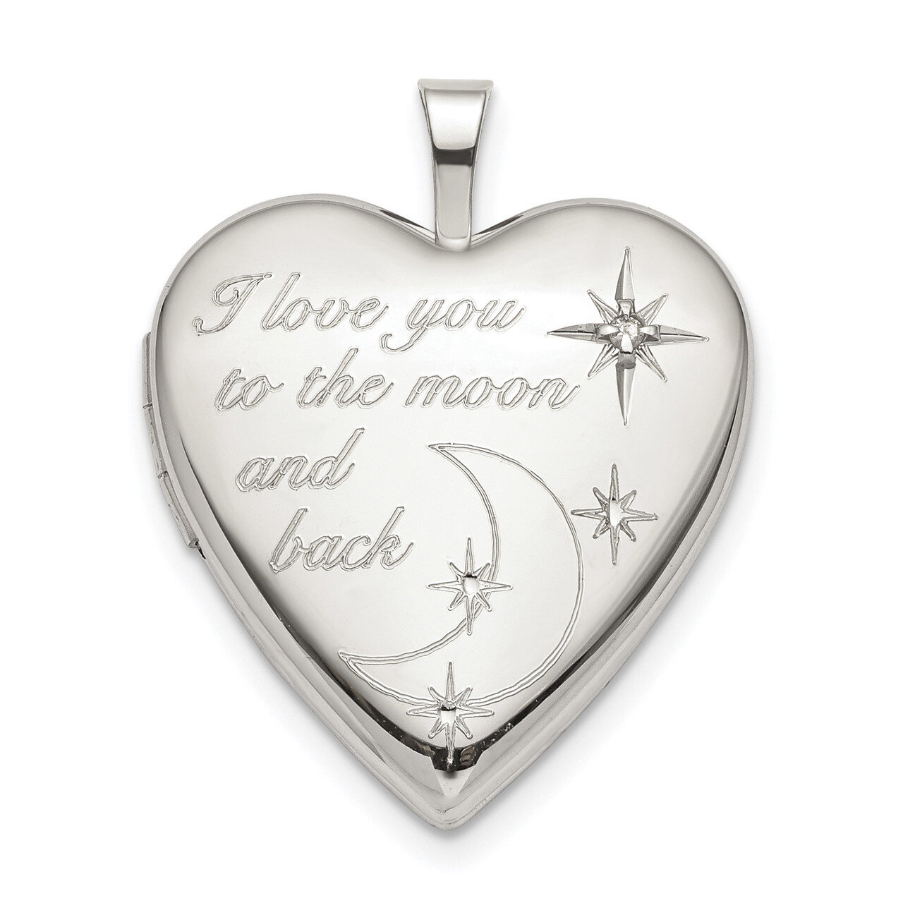 20mm LOVE TO THE MOON Diamond Heart Locket Sterling Silver QLS820