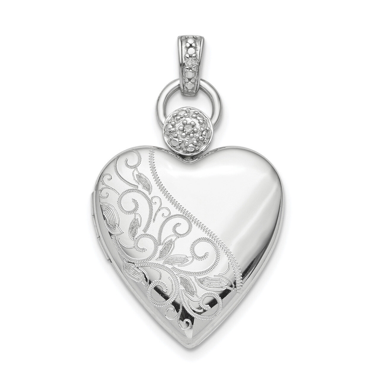 21mm Heart Diamond Accent Diamond-cut Satin Locket Sterling Silver Rhodium QLS821, MPN: QLS821, 886…