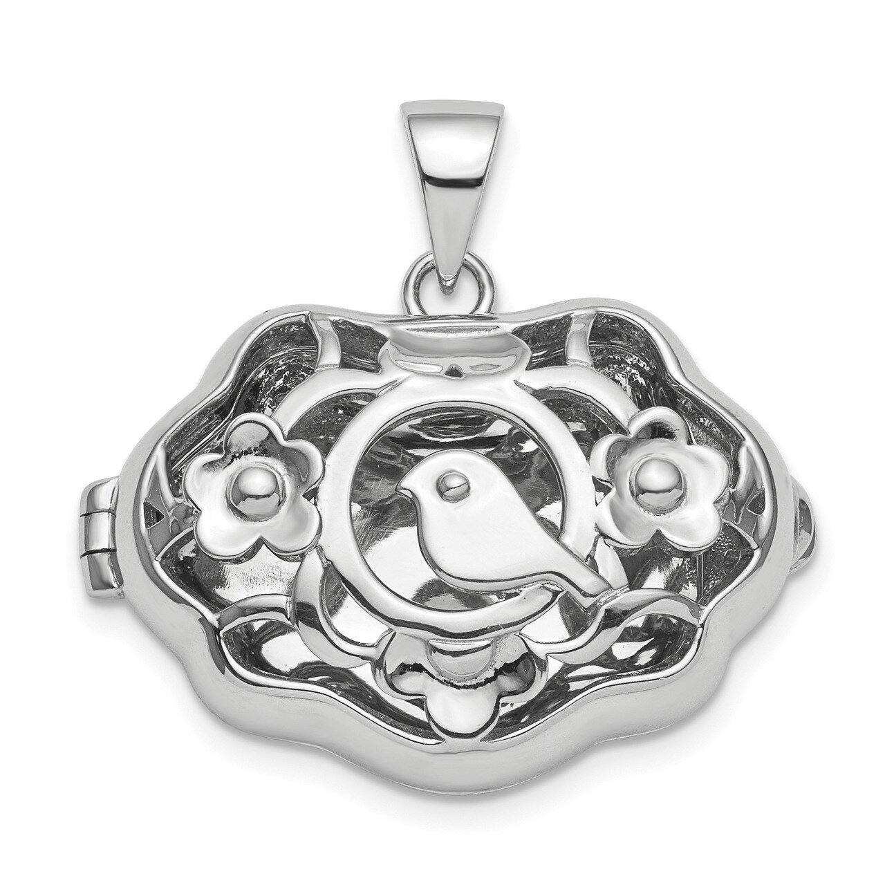 Bird Locket Style Pendant Sterling Silver Rhodium-plated QLS833, MPN: QLS833,