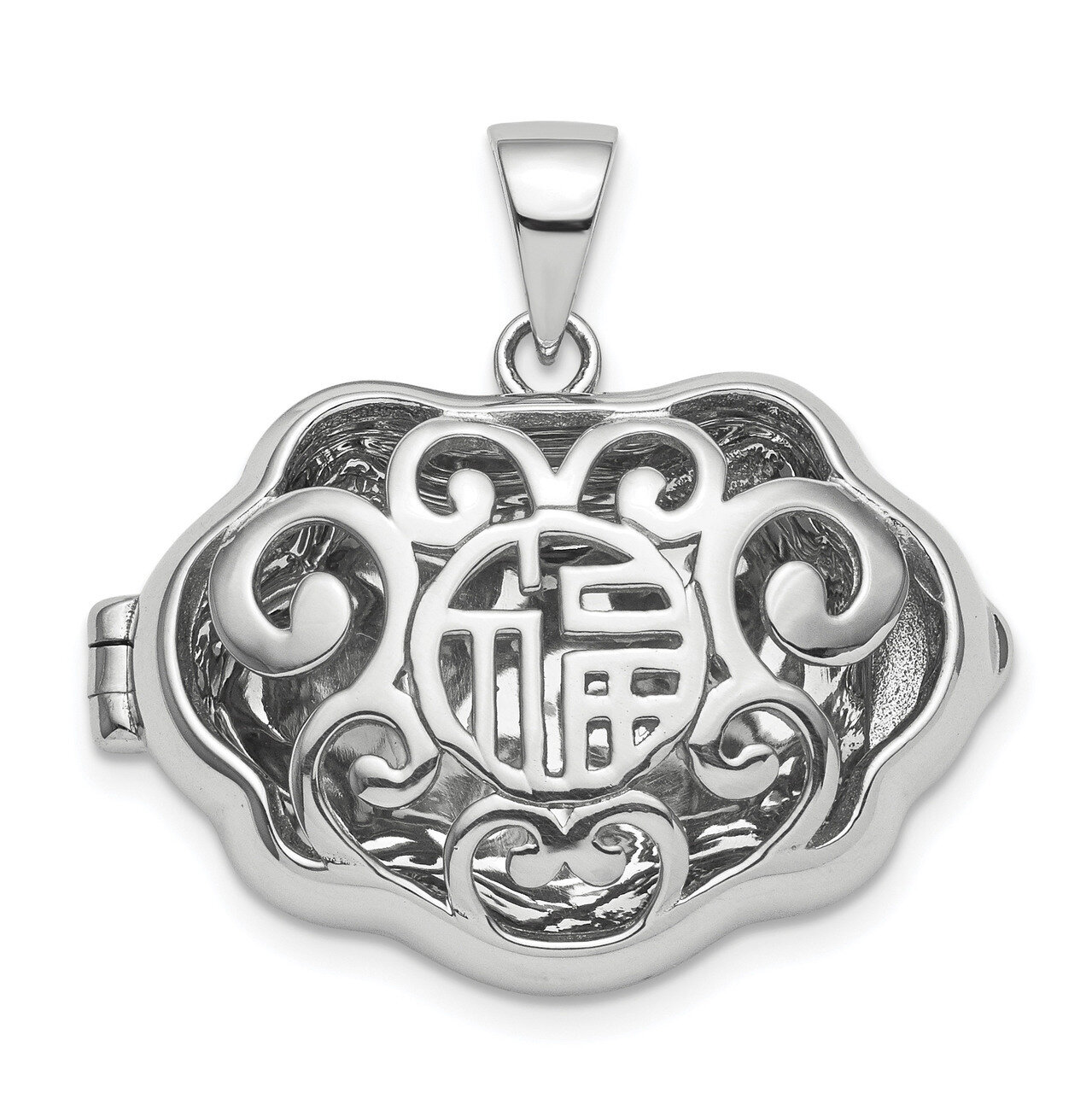 Chinese Symbol For Blessing Good Fortune Pendant Sterling Silver Rhodium QLS834