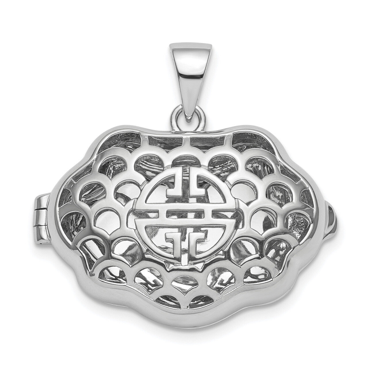 Chinese Symbol For Wealth Locket Pendant Sterling Silver Rhodium QLS835, MPN: QLS835,