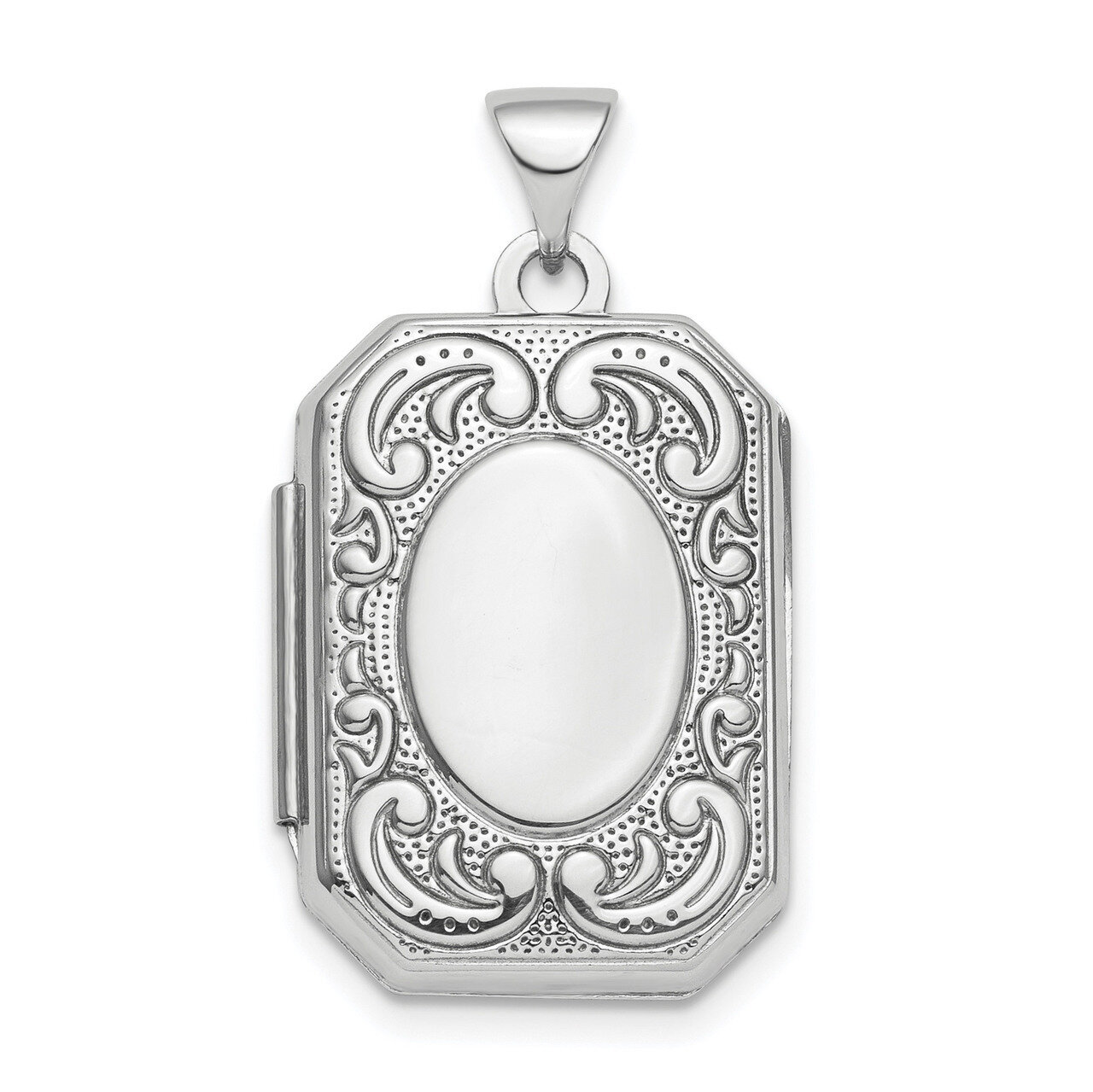 Fancy Scroll 21mm Octagonal Locket Sterling Silver Rhodium-plated Polished QLS842, MPN: QLS842, 886…