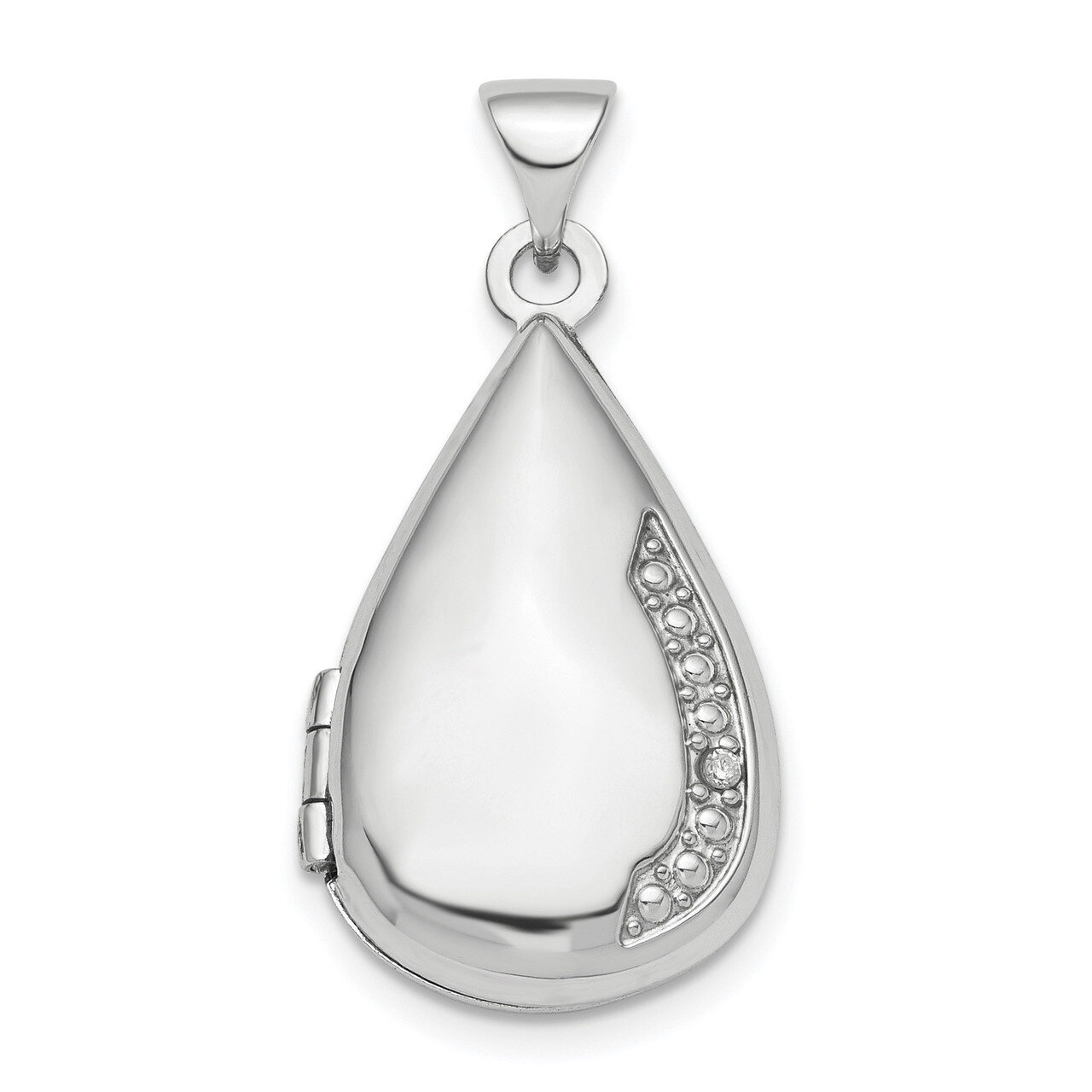 Diamond 21mm Teardrop Locket Sterling Silver Rhodium-plated Polished QLS843, MPN: QLS843, 886774101…