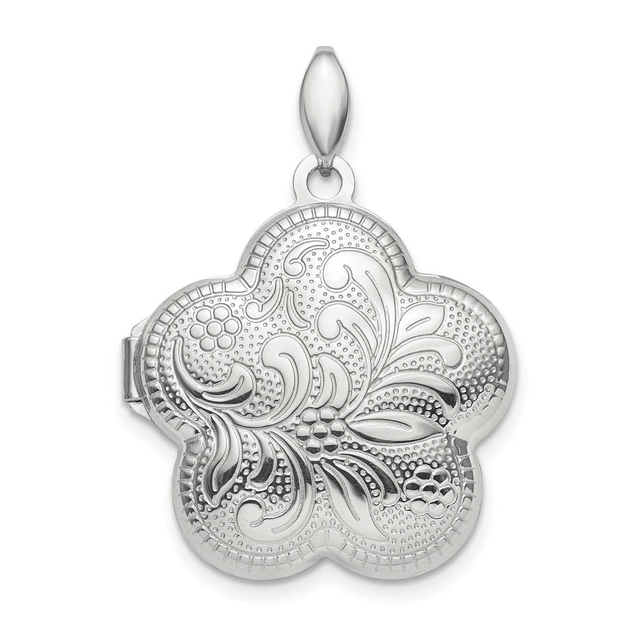21mm Domed Flower Locket Sterling Silver Rhodium-plated Polished QLS847, MPN: QLS847, 883957837918