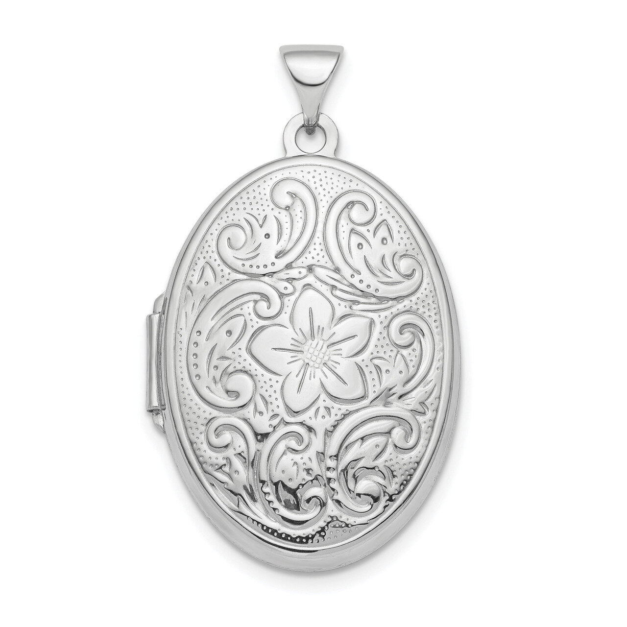 26mm Patterned Oval Locket Sterling Silver Rhodium-plated Polished QLS860