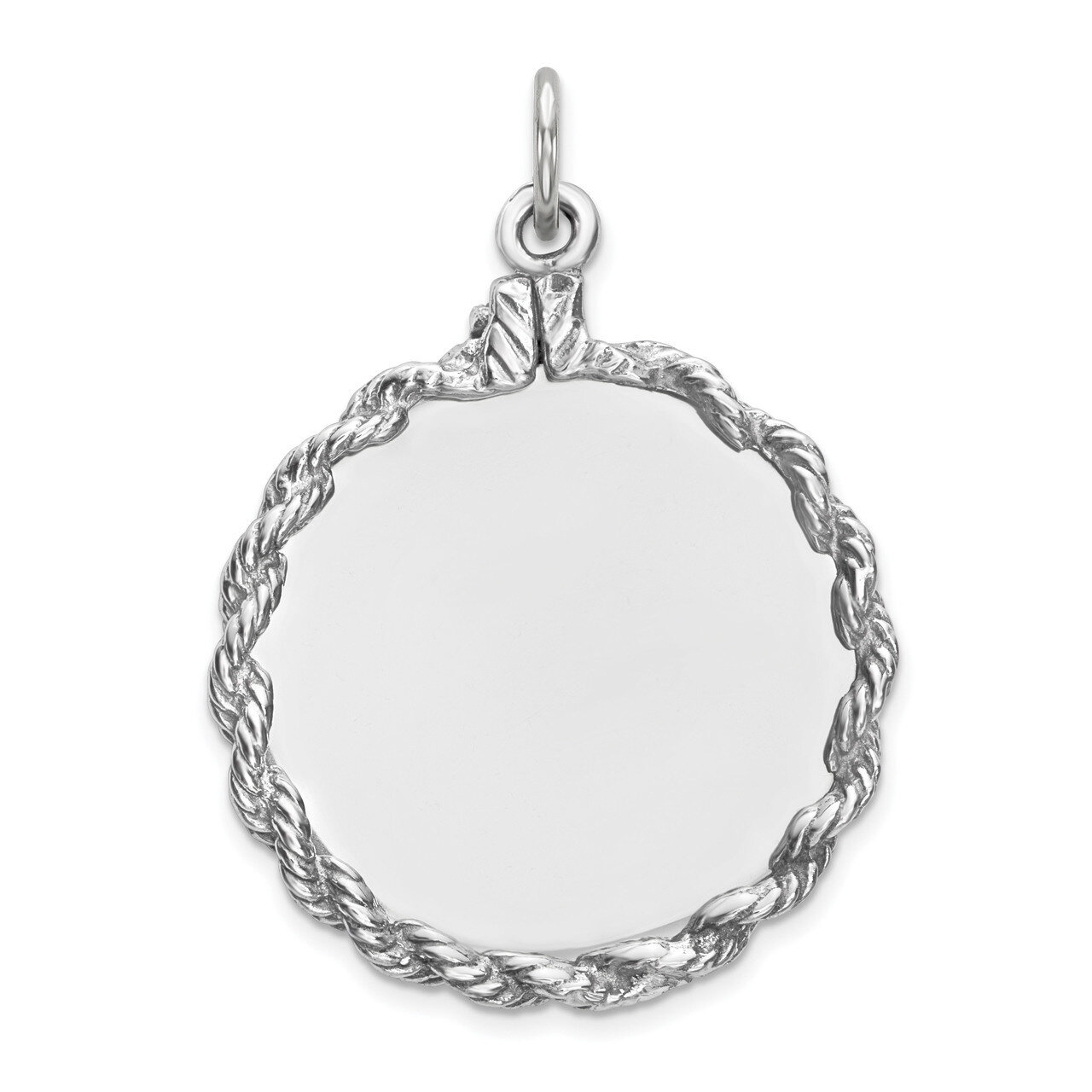 Engravable Round with Rope Polished Front Back Disc Sterling Silver QM385/18P