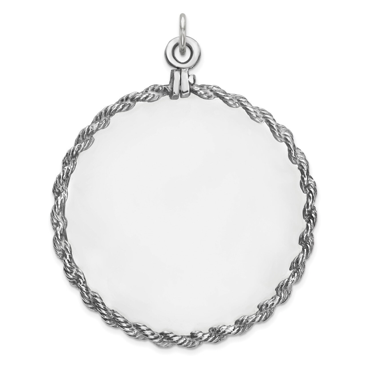 Engravable Round with Rope Polished Front Back Disc Sterling Silver QM387/18P