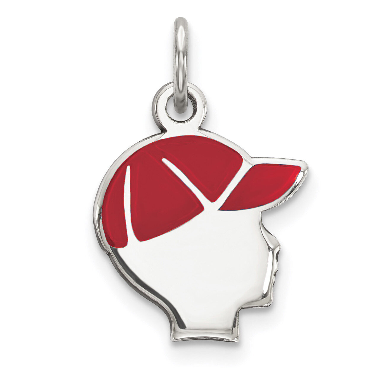 Red Enamel Right Facing Boy Head Disc Charm Sterling Silver Rhodium QM523, MPN: QM523, 883957327167