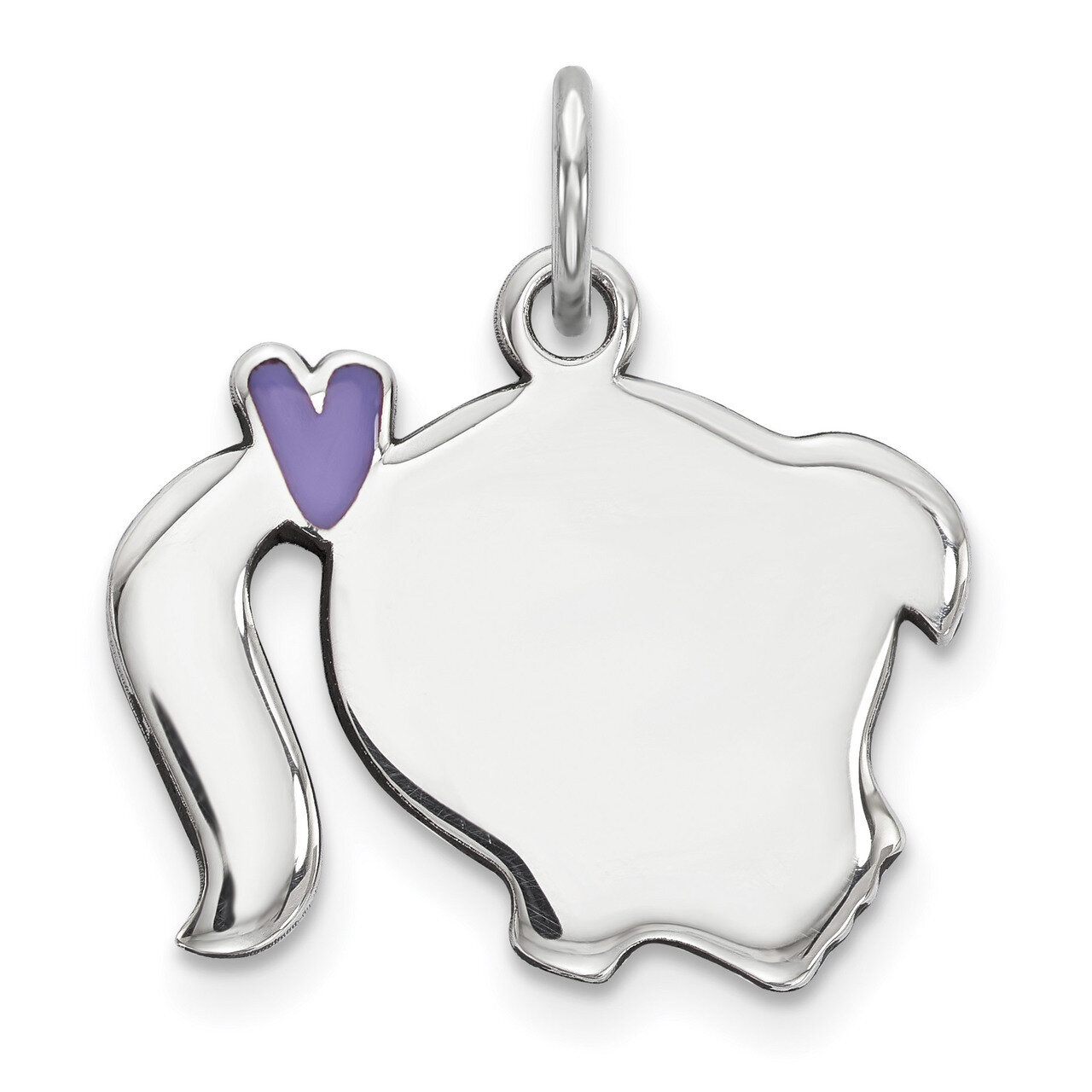 Purple Enamel Right Facing Girl Head Disc Charm Sterling Silver Rhodium QM530, MPN: QM530, 88395773…