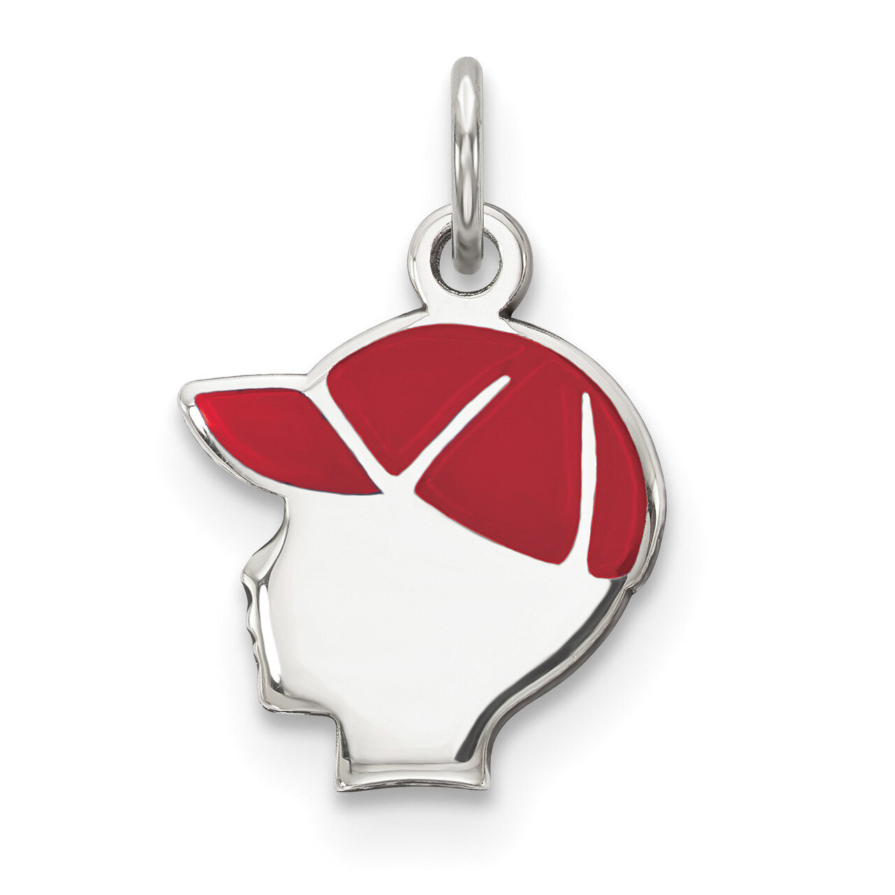 Red Enamel Left Facing Boy Head Disc Charm Sterling Silver Rhodium QM531, MPN: QM531, 883957733128