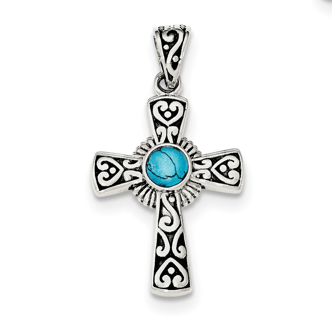Recon Turquoise Cross Pendant Sterling Silver Antiqued QP4111, MPN: QP4111, 883957814742