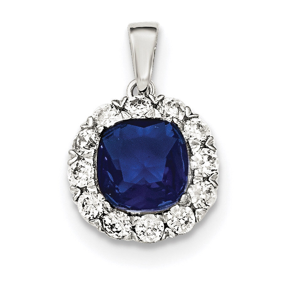CZ Diamond and Blue Glass Pendant Sterling Silver QP4193, MPN: QP4193, 883957777375