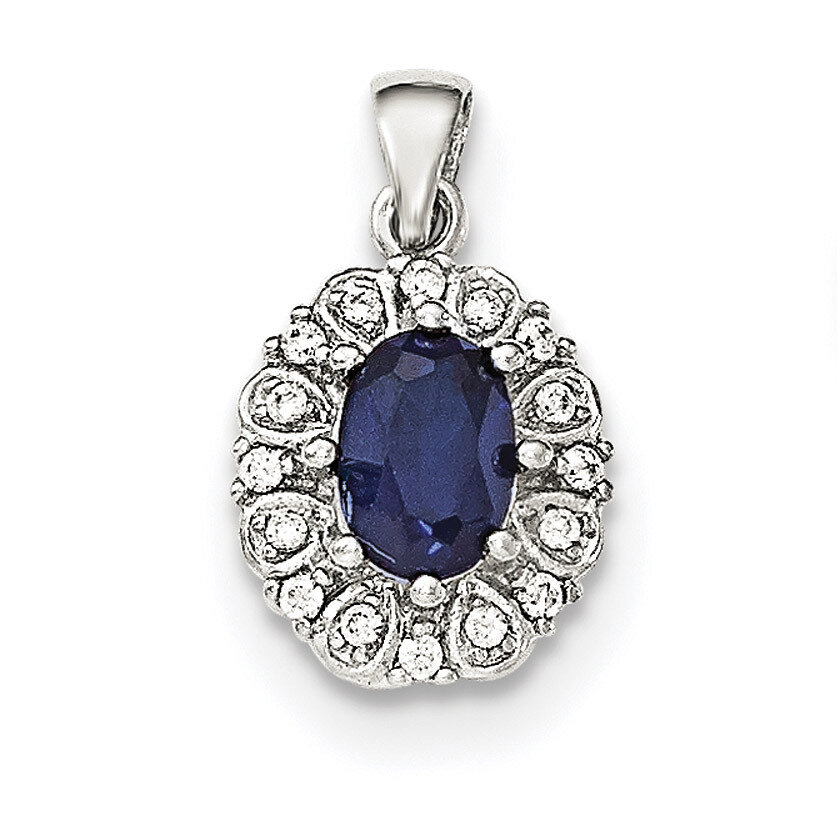 CZ Diamond and Syn. Sapphire Pendant Sterling Silver Polished QP4194, MPN: QP4194, 883957777399