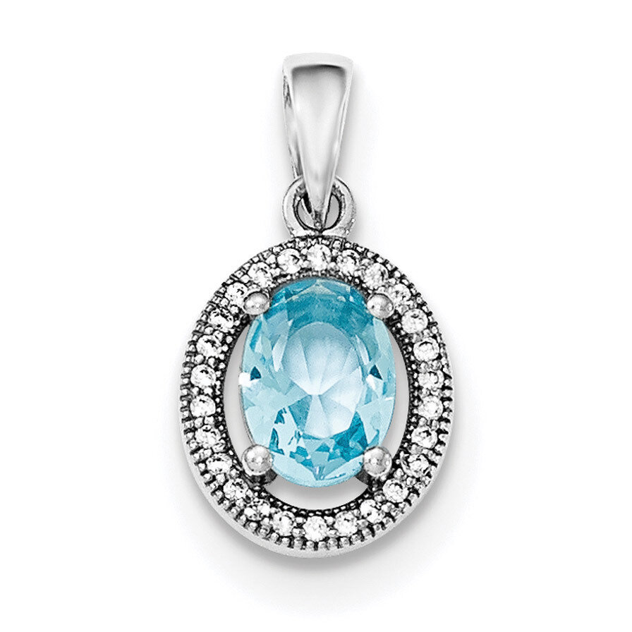 Light Blue &amp; White CZ Diamond Oval Pendant Sterling Silver Rhodium-plated QP4242, MPN: QP4242, 8839…