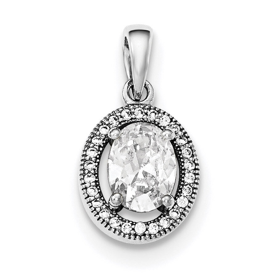 CZ Diamond Oval Pendant Sterling Silver Rhodium-plated QP4243, MPN: QP4243, 883957670454