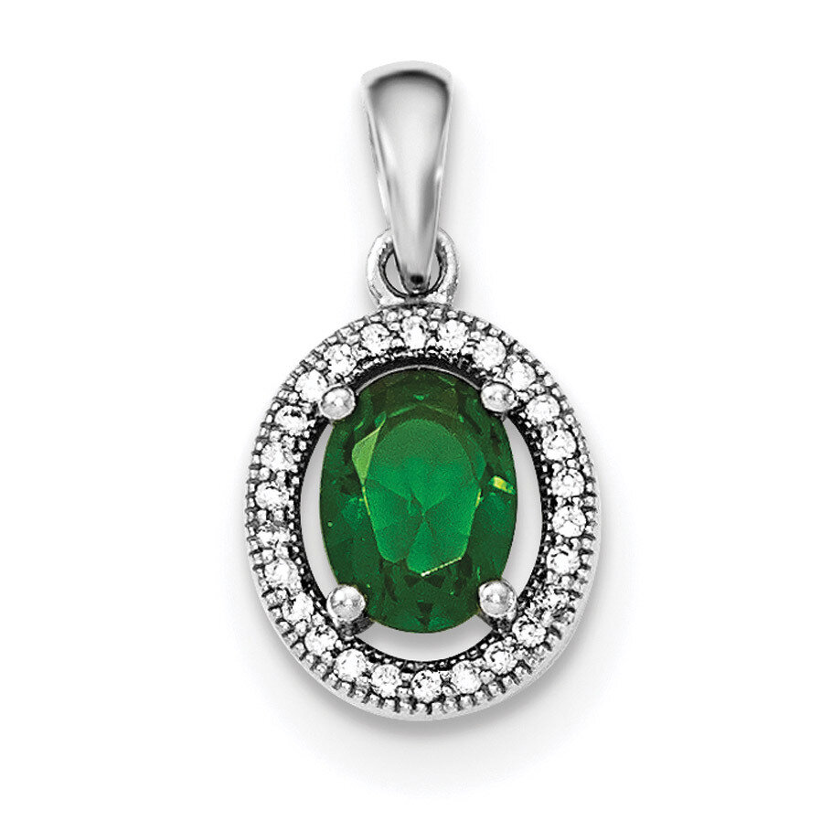 Green &amp; White CZ Diamond Oval Pendant Sterling Silver Rhodium-plated QP4244, MPN: QP4244, 883957670…