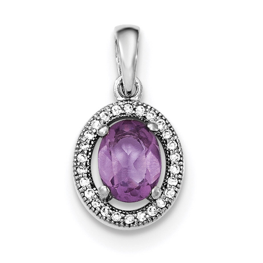 Amethyst and CZ Diamond Pendant Sterling Silver Rhodium-plated Polished QP4245, MPN: QP4245, 883957…