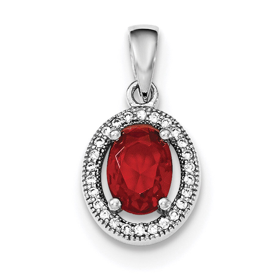 Red &amp; White CZ Diamond Oval Pendant Sterling Silver Rhodium-plated QP4246, MPN: QP4246, 883957670515