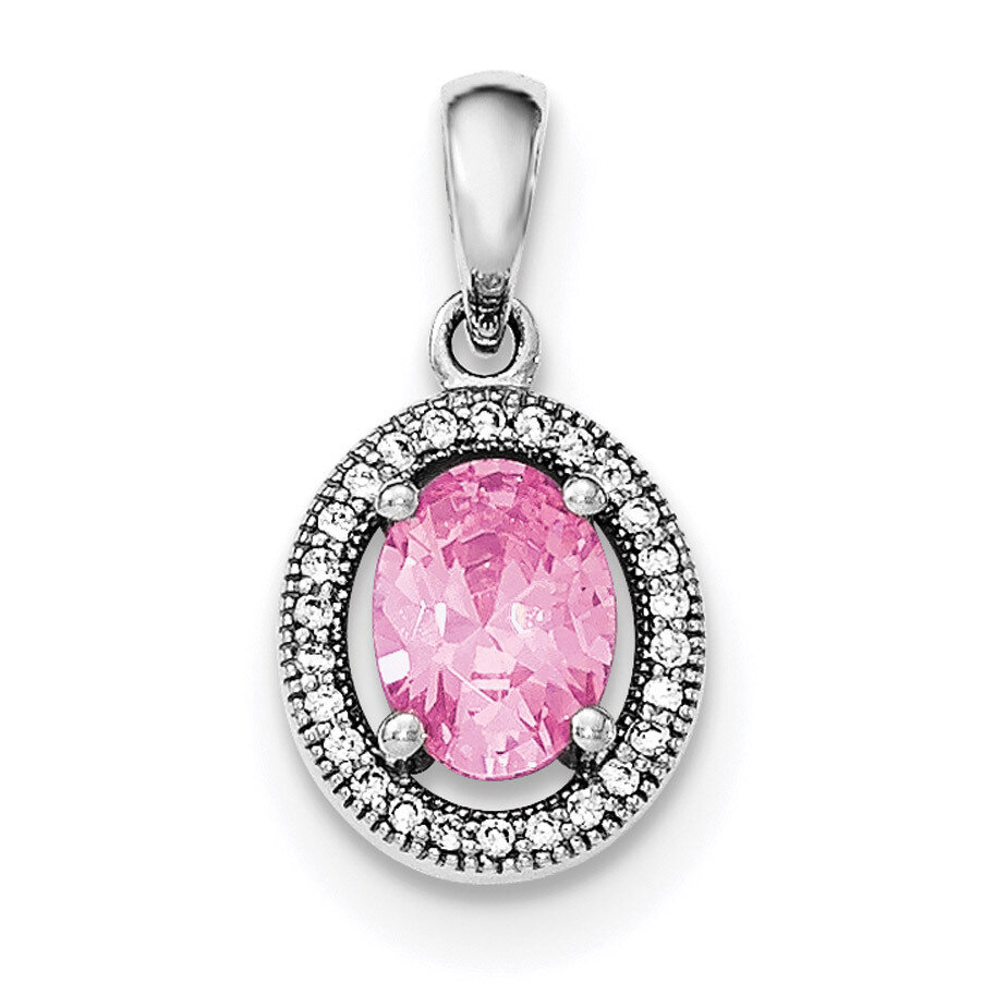 Pink &amp; White CZ Diamond Oval Pendant Sterling Silver Rhodium-plated QP4249, MPN: QP4249, 8839576705…