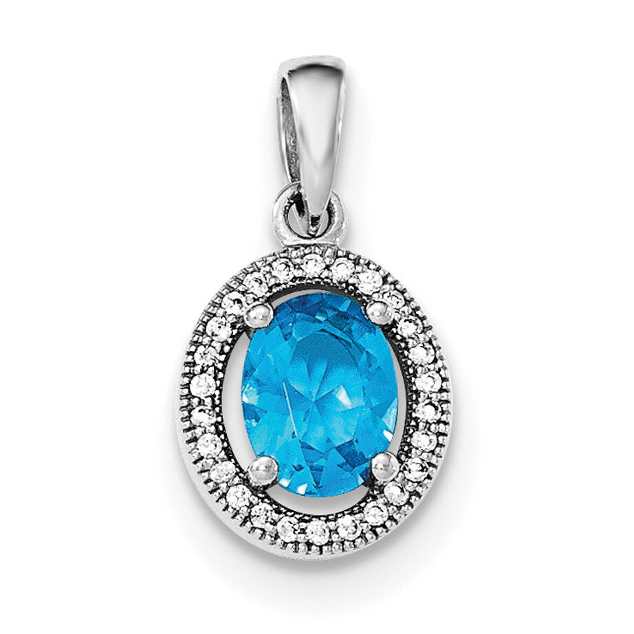Blue &amp; White CZ Diamond Oval Pendant Sterling Silver Rhodium-plated QP4251, MPN: QP4251, 8839576706…