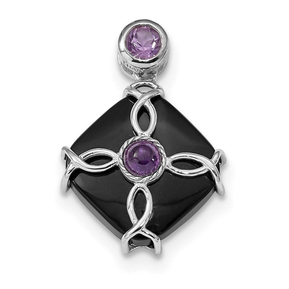 Black Agate & Amethyst Pendant Sterling Silver Rhodium-plated QP4282