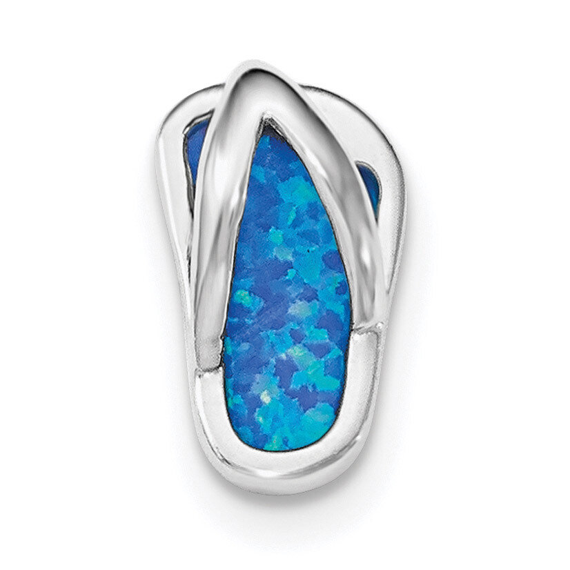 Created Blue Opal Flip-Flop Slide Sterling Silver Rhodium QP4287