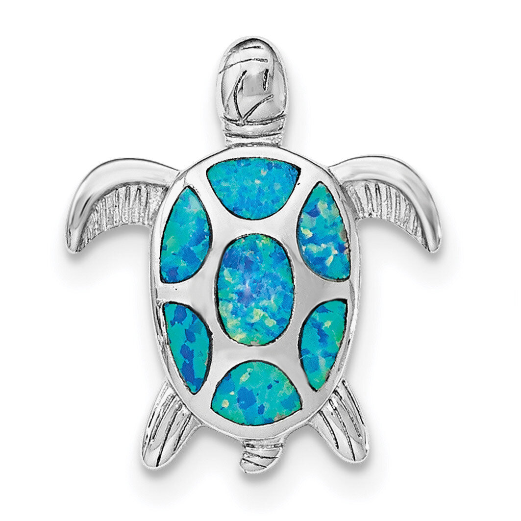 Created Blue Opal Turtle Slide Sterling Silver Rhodium QP4288