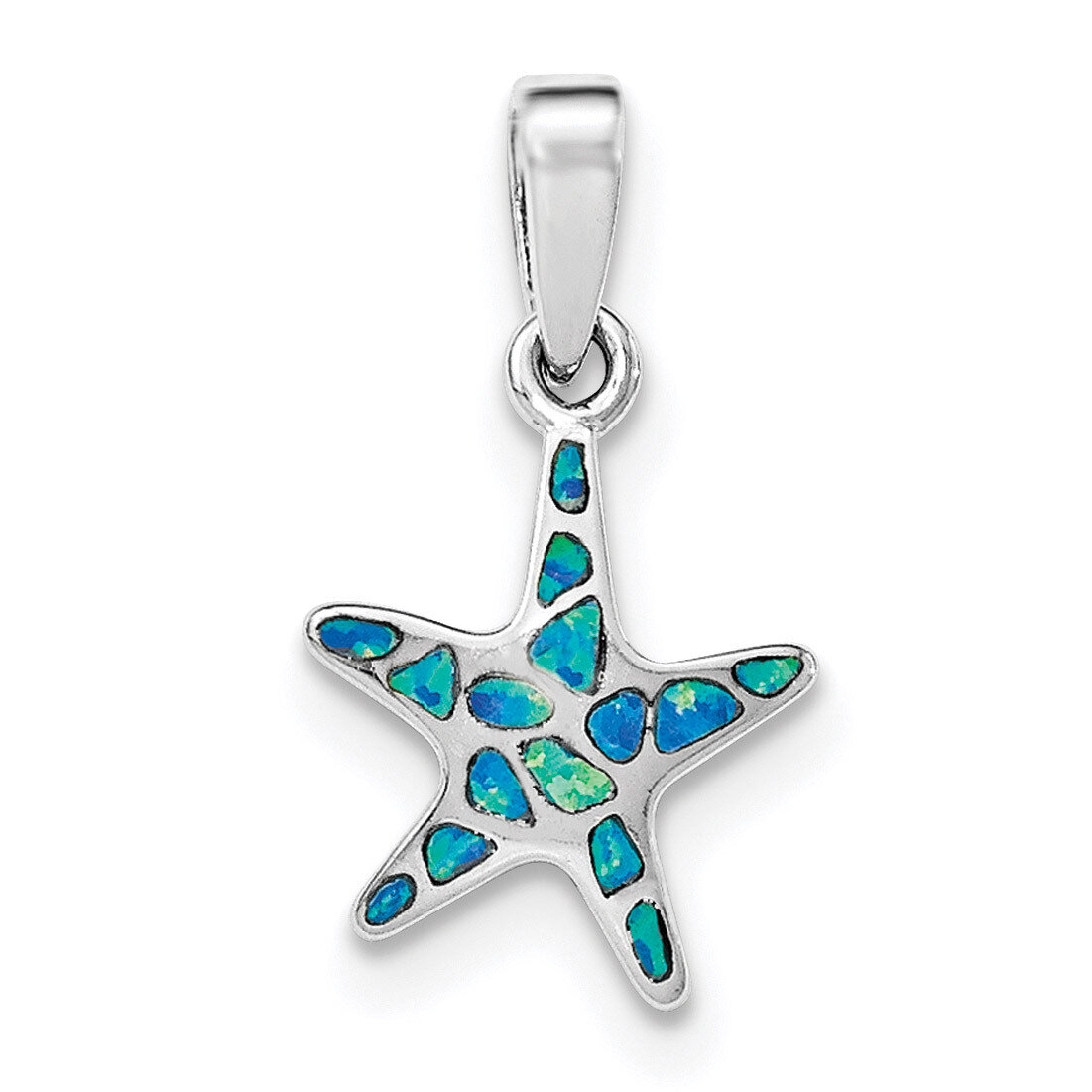 Created Blue Opal Starfish Pendant Sterling Silver Rhodium QP4294