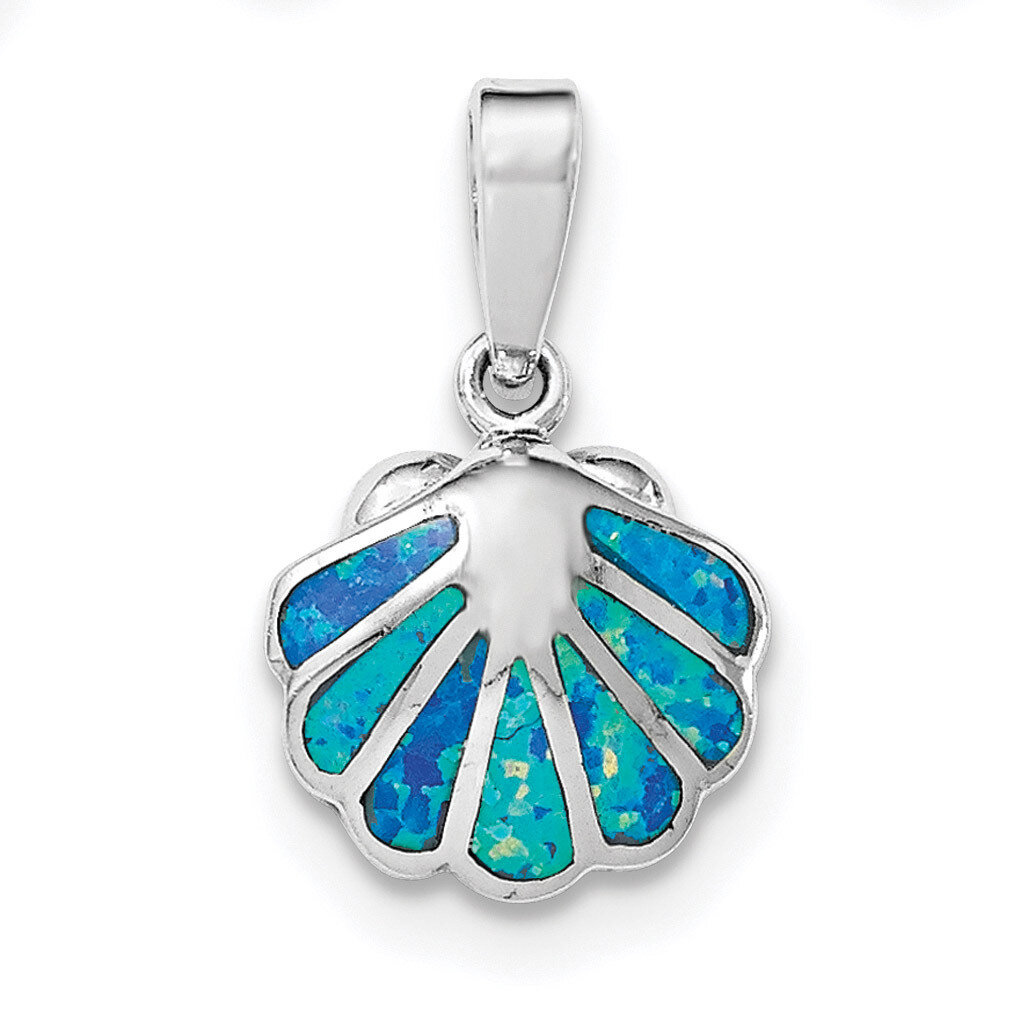 Created Blue Opal Oyster Pendant Sterling Silver Rhodium QP4295