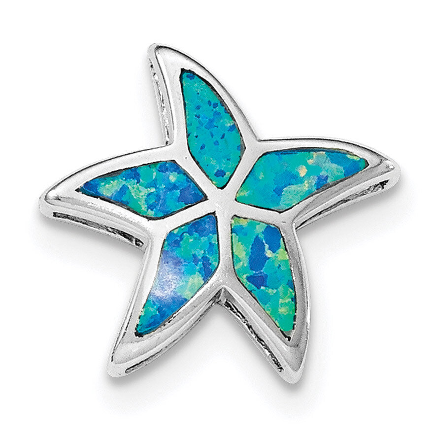 Created Blue Opal Starfish Slide Sterling Silver Rhodium QP4296