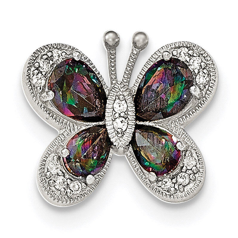 Dark Mystic CZ Diamond Butterfly Pendant Sterling Silver Polished QP4346