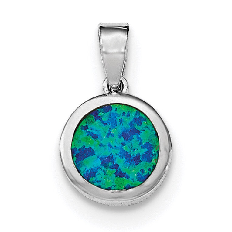 Synthetic Opal Polished Round Pendant Sterling Silver Rhodium-plated QP4420, MPN: QP4420, 883957812…