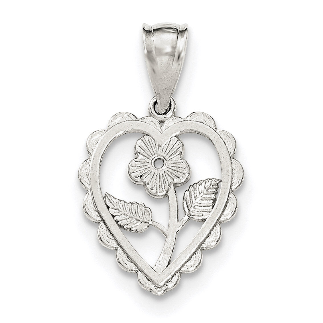 Mini Floral Center Heart Pendant Sterling Silver Polished QP4436, MPN: QP4436, 191101366192