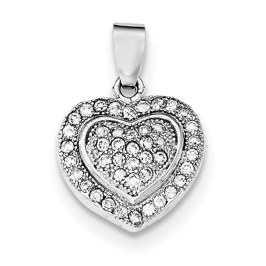 CZ Diamond Heart Pendant Sterling Silver Rhodium-plated Polished QP4447
